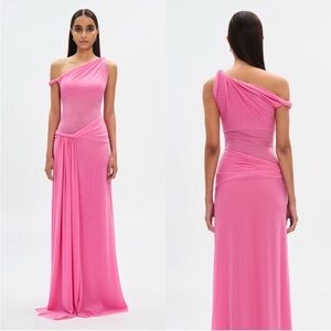 Misha Dress Sisal Mesh One-Shoulder Maxi in Pink